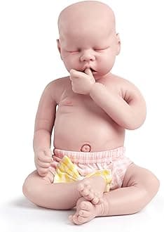 Vollence18 inch Sleeping Full Silicone Baby Dolls That Look Real, Non Vinyl Dolls, Bald Mouth Open Real Silicone Dolls Asleep Full Silicone Baby - Girl
