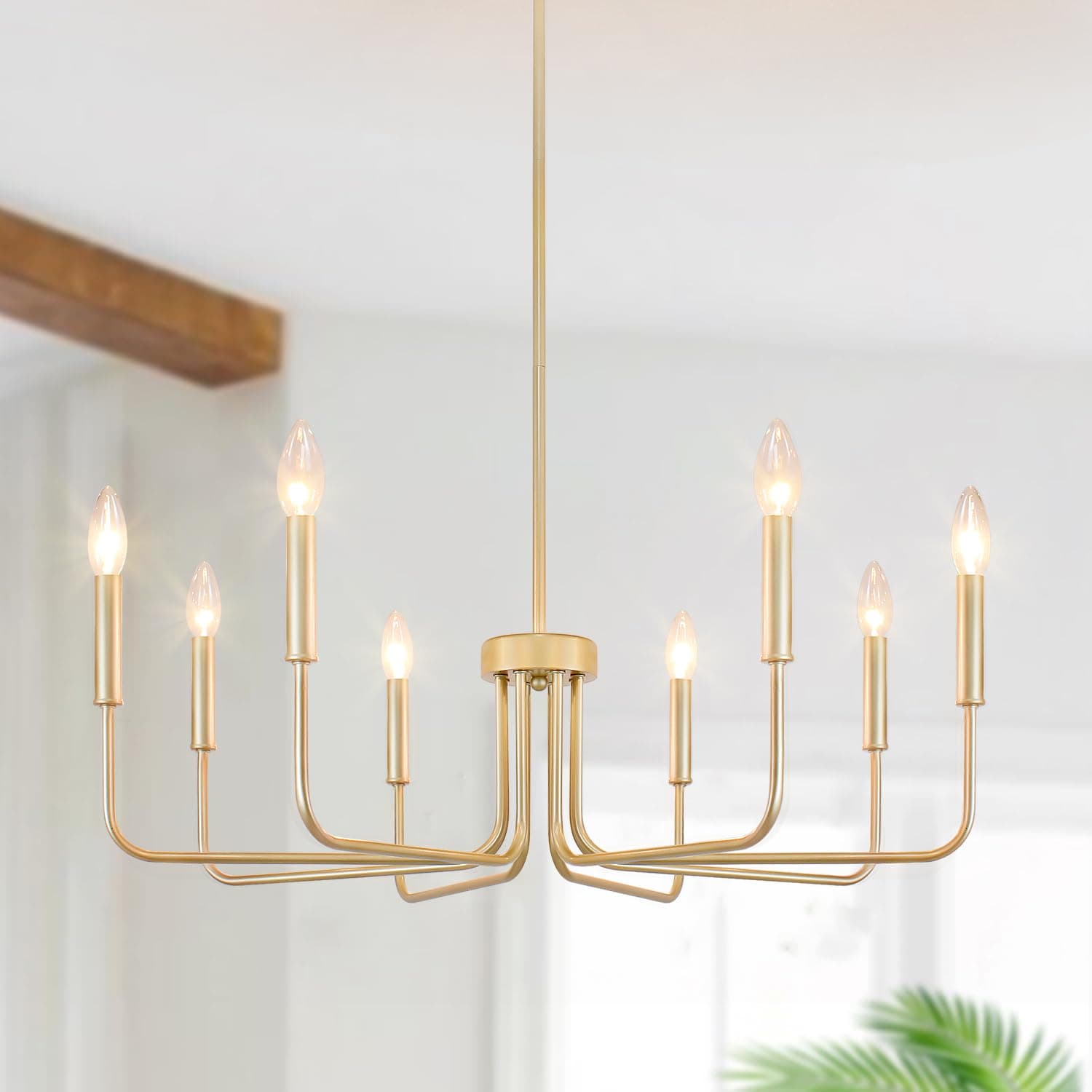 Gold Chandelier, 8-Light Farmhouse Chandeliers for Dining Room, Gold Candle Chandelier Light Fixtures for Kitchen, Living Room, Foyer, Entryway