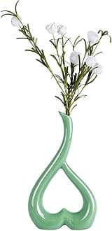 VanEnjoy 10 inches Green Heart Shaped Ceramic Vase Statues, Decorative Vase Home Decoration Furnishing Pottery