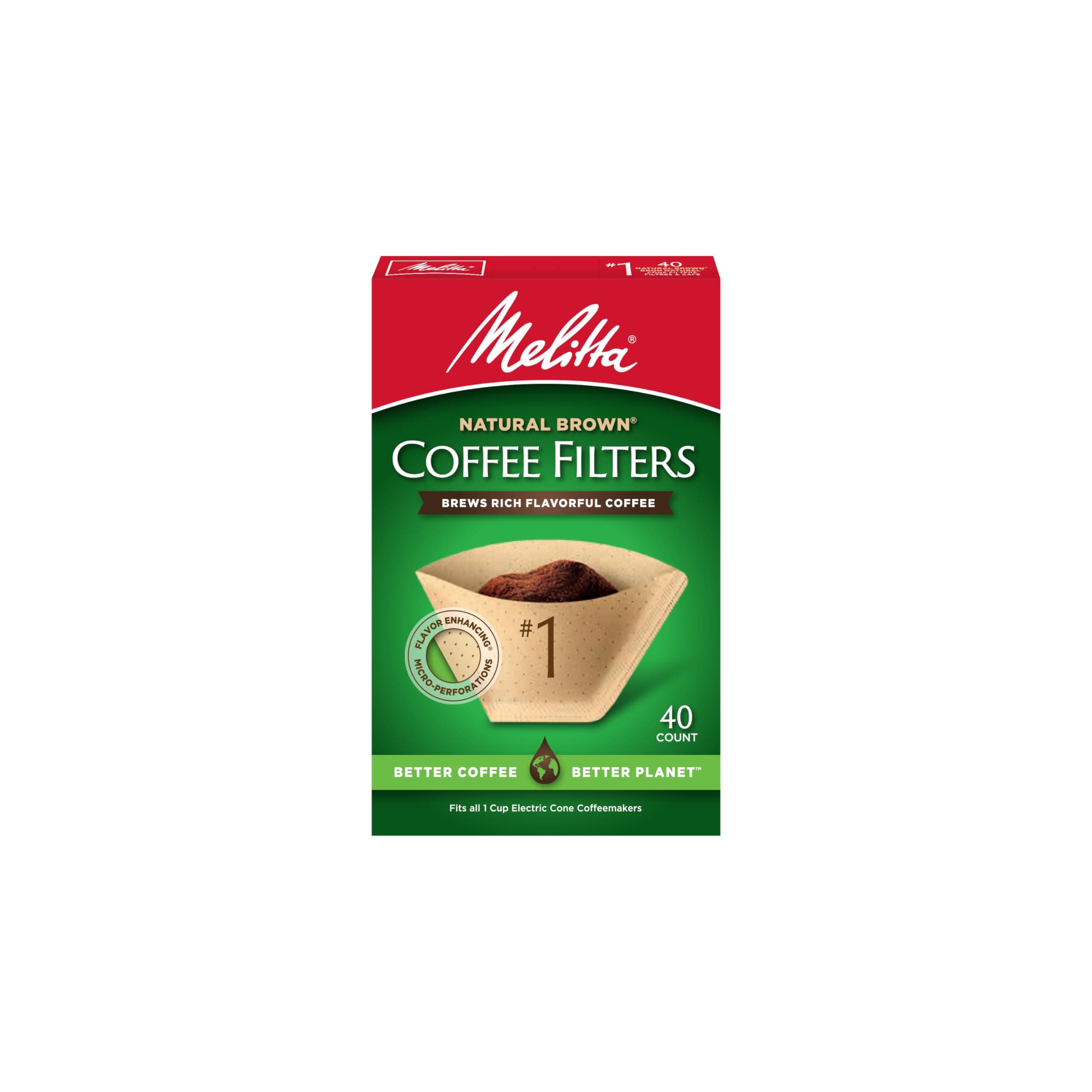 #1 Cone Coffee Filters, Unbleached Natural Brown, 40 Count (Pack of 12) 480 Total Filters Count - Packaging May Vary