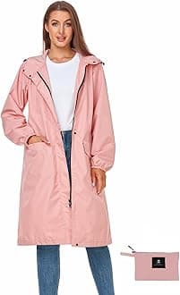 SaphiRose Women's Long Rain Jacket Waterproof Lightweight Hooded Raincoat Packable Knee Length Rain coat