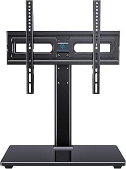 PERLESMITH Universal Swivel TV Stand-Table Top TV Stand for 32-65 inch TV-Height Adjustable TV Base with Heavy-Duty Tempered Glass Base, VESA 400x400mm up to 88lbs, PSTVS17