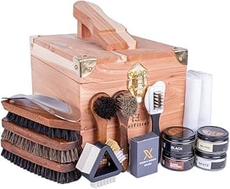 Premium Professional Aromatic Grand Cedar Shoe Shine Valet Set - All In One Shoe Care Kit for Leather/Suede