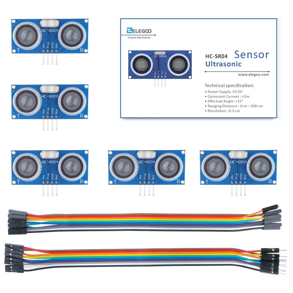 Ultrasonic Sensor 5 PCS Distance Sensor Kit with Jumper Wires, Compatible with Arduino, Raspberry Pi, Datasheet Available to Download