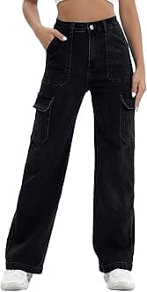 Women Cargo Jeans High Waist Y2K Straight Leg Trendy Stretchy Lightweight Jeans for Women