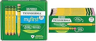 Ticonderoga My First Short Triangular Wood-Cased Pencils, 36 Count Golf Pencils, Pre-Sharpened, With Erasers, 72 Count