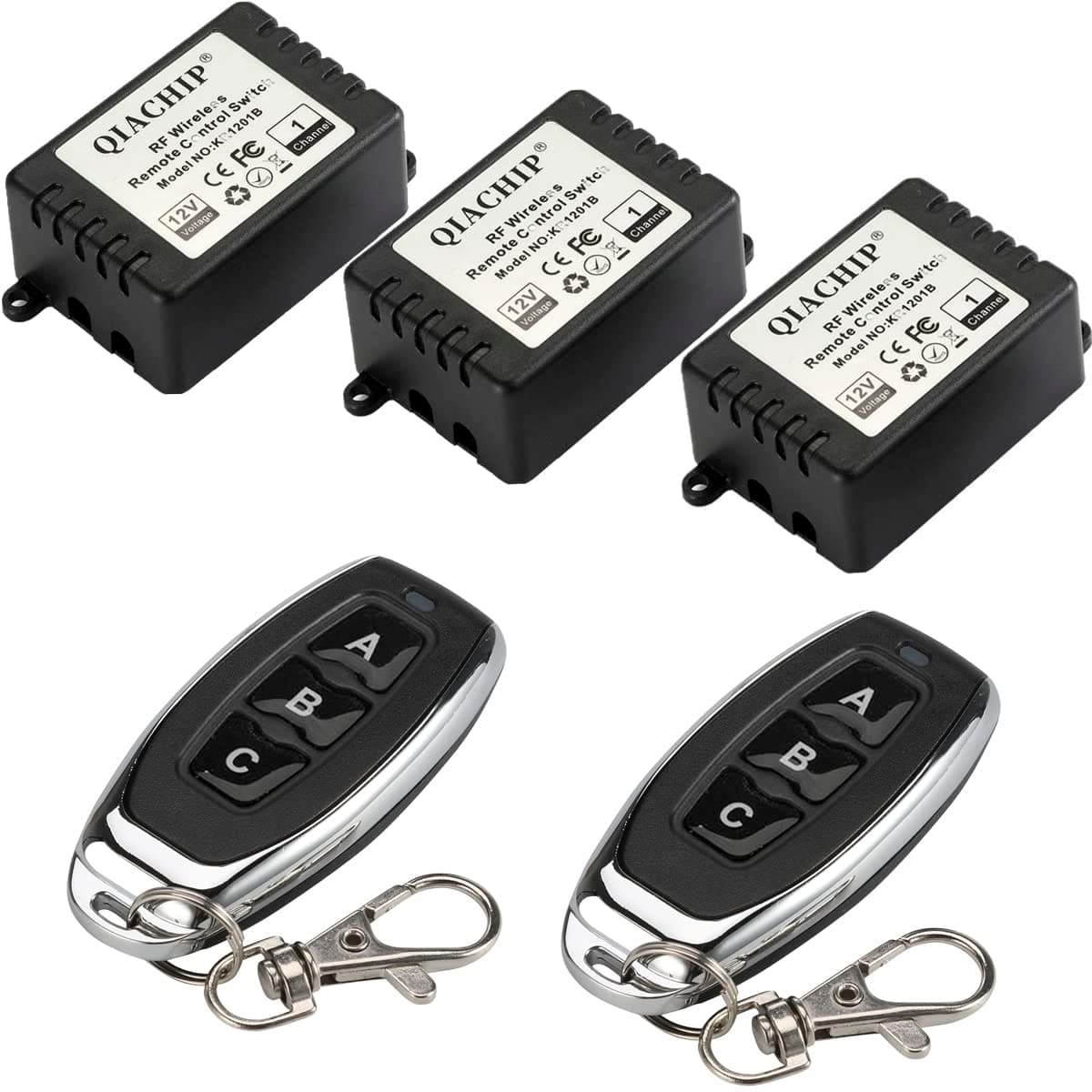 QIACHIP DC 12V 1CH 433Mhz RF Wireless Relay Remote Control Light Momentary Switch Transmitter with Receiver (3 Relays)