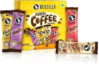 48 Instant Coffee Powder Sachets (4 Flavours) - 96 Grams | Hazelnut, Classic, Vanilla & Butterscotch | 12 pouches Each Flavour | Arabica Coffee | Perfact for Espresso, Latte,Cappuccino | Hot & Cold Coffee