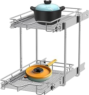 DINDON 2 Tier Pull Out Cabinet Organizer (11"W X 21"D), Double Tier Wire Bask...