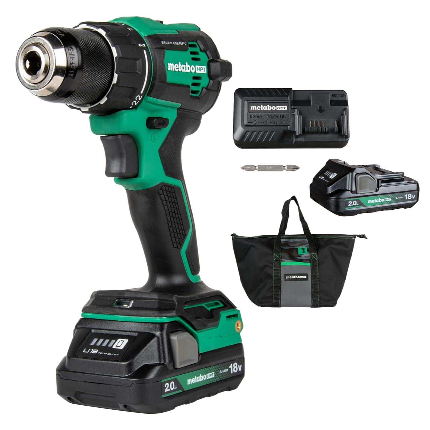 18V MultiVolt 1/2" Cordless Brushless Driver Drill Kit, High Power Drill Set with Bag, 2 Lithium-Ion Metabo Batteries and Charger, Compact Lightweight Power Driver, DS18DEX