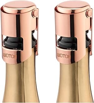 WOTOR Champagne Stoppers with Stainless Steel Champagne Bottle Stopper with Food Grade Silicone Reusable Champagne Cork, Saver Suitable for Champagne, Cava, Prosecco, Sparkling Wine (Rosegold, 2pack)