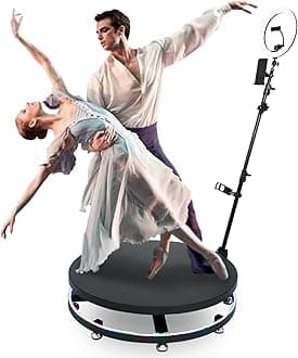 TOPS 360 Photo Booth Machine - 100cm Slow Motion Video Booth Platform Automatic Spinner, Selfie Platform Spin 360 Degree Video Booth, with Ring Light & Adjustable Camera Stand