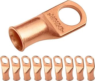SELTERM 10pcs 1/0 AWG - 1/2" Stud - Battery Lugs, Heavy Duty Wire Lugs, Ring Terminals, Battery Cable Ends,0 Gauge Terminals, UL Bare Copper Eyelets Electrical Battery Terminal Connectors