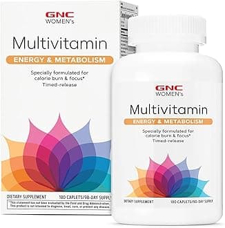 Women’s Energy and Metabolism Multivitamin Caplets, Clinically Proven, Calorie Burn, Focus, 100mg Caffeine, Active Nutrition, Immune, Bone, Beauty, Iron, Biotin, Timed Release, 180 ct, 90 svgs