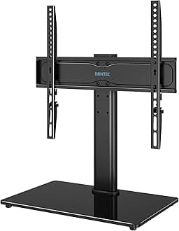 BONTEC Universal TV Stand for 24–60 Inch LCD LED OLED Plasma TVs, Height Adjustable Table Top Pedestal with Bracket, 8mm Tempered Glass Base, 45kg Load, Max VESA 400x400mm, Cable Management