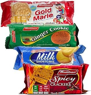 Maliban Biscuits Combo | Spicy Cream Crakers 85G | Milk Short Cake 80G | Gold Marie 75G | Ginger Nut 80G | Tea Time Snacks | Sri Lankan Origin