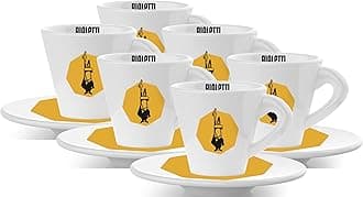 6 Yellow Cappuccino Cups Set with Saucers, Porcelain