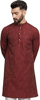 Men's Cotton Regular Textured Long Kurta Full Sleeves - Casual Ethnic Wear�