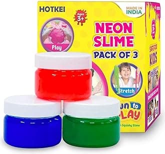 HOTKEI (Pack of 3 Neon Color Slime) Multicolour Scented DIY Magic Toy Slimy Gel Jelly Putty Set kit for Boys Girls Kids Slime 50 gm