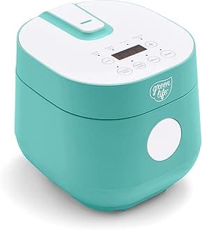 GreenLife Healthy Ceramic Nonstick 4-Cup Rice Beans Oats and Grains Cooker, PFAS-Free, Dishwasher Safe Parts, Turquoise