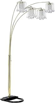 HV FLAMP 6966G U Shaped Base 4 Arm Faux Crystal Like lamp Shades Floor Lamp, 84" H, Gold