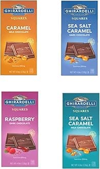 GhirardelliSquare Bar Variety Set 19.2 oz (One Caramel, One Sea Salt Caramel Milk, One Sea Salt Caramel Dark, and one Raspberry Dark Square Bar) - Pack of 4-4.8 oz Bars