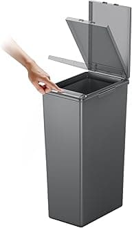 EKO Morandi 30L Kitchen Recycling Bin with Touch-Top Lid, Slim Plastic Rubbish Bin with Recycling Stickers and Easy-Clean Finish, Compact Design for Home or Office, Dark Grey