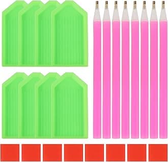 antor 24PCS Diamond Painting Tools and Accessories Kit – Includes 8 Drill Pens, 8 Trays, and 8 Wax Pads – Ideal for 5D Diamond Art DIY Projects