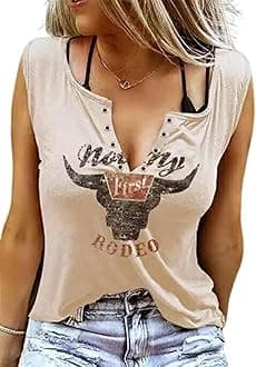 VKEGNIO Long Live Cowboys Tank Shirt Women Casual Sleeveless Vintage Country Music Shirt Funny Letter Print Graphic Tank Vest