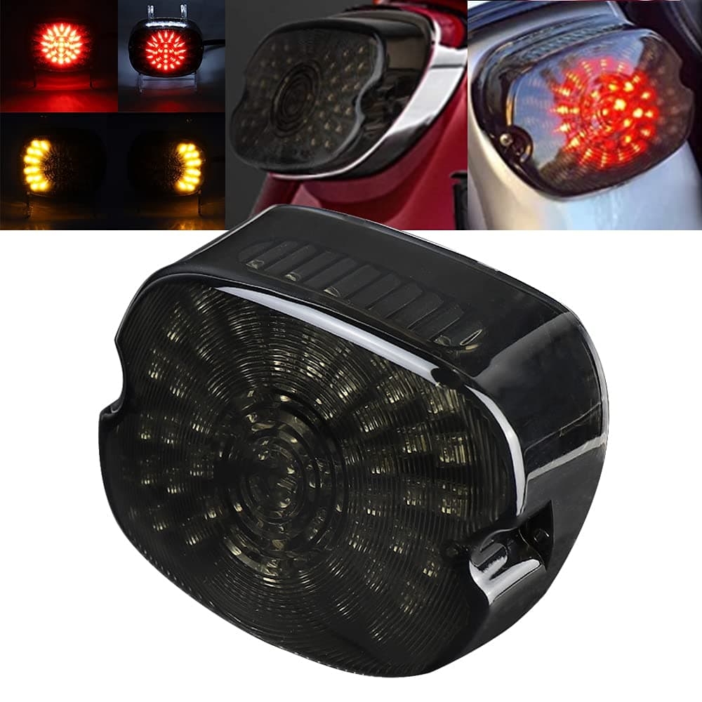 Tail Light LED Brake Turn Signal Rear Light Low Profile Taillights Compatible with Dyna Sportster 883 1200 Road King (Red-Amber)