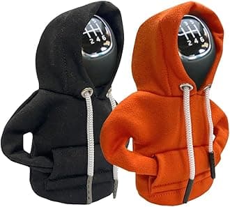 JOYCOURT 2PCS Car Gear Shift Cover, Winter Warm Fashionable Hoodie Car Shift Knob, Auto Decor Interior Accessories Shift Knob for Car, SUV, Truck (Black&Orange)