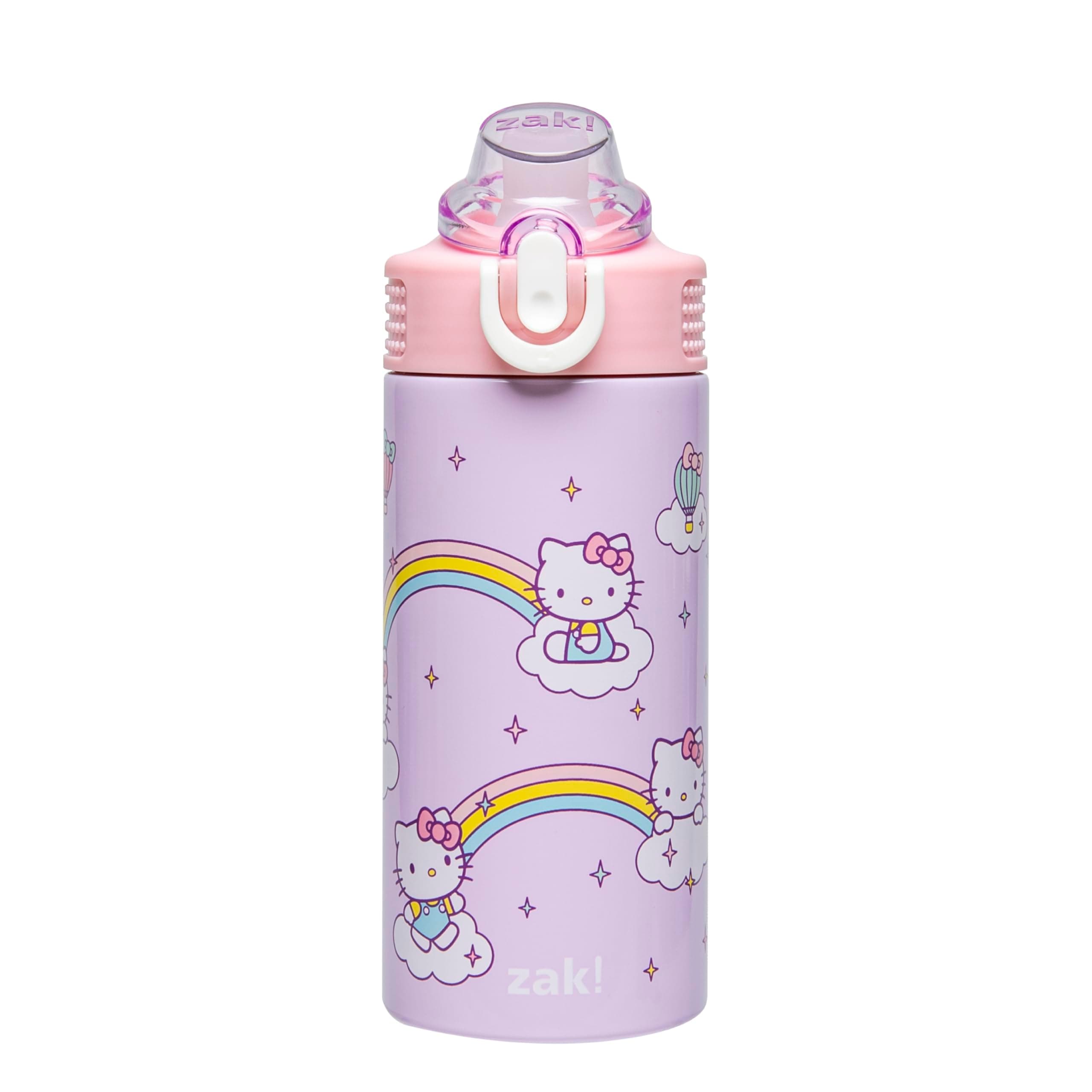 Sanrio Sage Kids Water Bottle For School or Travel, 14oz Stainless Steel Water Bottle With Straw, Handle, and Leak-Proof, Pop-Up Spout Cover (Hello Kitty)
