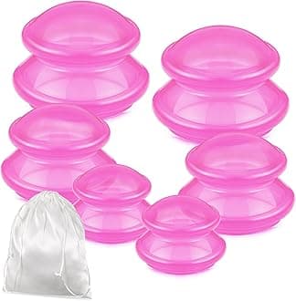 TrelaCo6 Pcs Cupping Therapy Set Silicone Cupping Therapy 3 Sizes Cupping Therapy Studio and Household Silicone Cupping Set Chinese Massage Cups for Cellulite Joint Pain Muscle Pain (Clear Hot Pink)