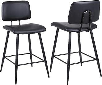 Youhauchair Bar Stools Set of 2, Modern Faux Leather Bar Stool for Kitchen Island, Breakfast Bar Stools with Back and Metal Leg, Upholstered Barstools, Black, Seat Height 66cm