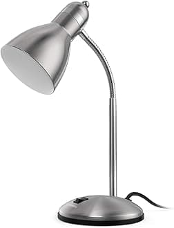 Metal Desk Lamp, Adjustable Goose Neck Table Lamp, Eye-Caring Study Desk Lamps for Bedroom, Study Room and Office (Silver)