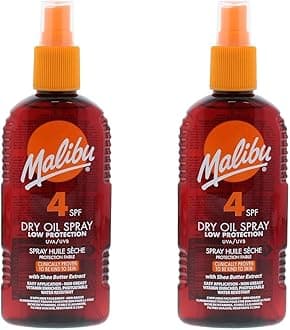 Malibu Low Protection Water Resistant Non-Greasy Dry Oil Sun Spray SPF 4, 200ml, Clear (Pack of 2)