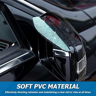 2PCS Car Rearview Mirror Rain Eyebrows, Bling Crystal Rear View Mirror Rain Visor Guard, PVC Waterproof Auto Mirror Visor Smoke Shade Cover, Automotive Exterior Accessories Decor（Light Blue）