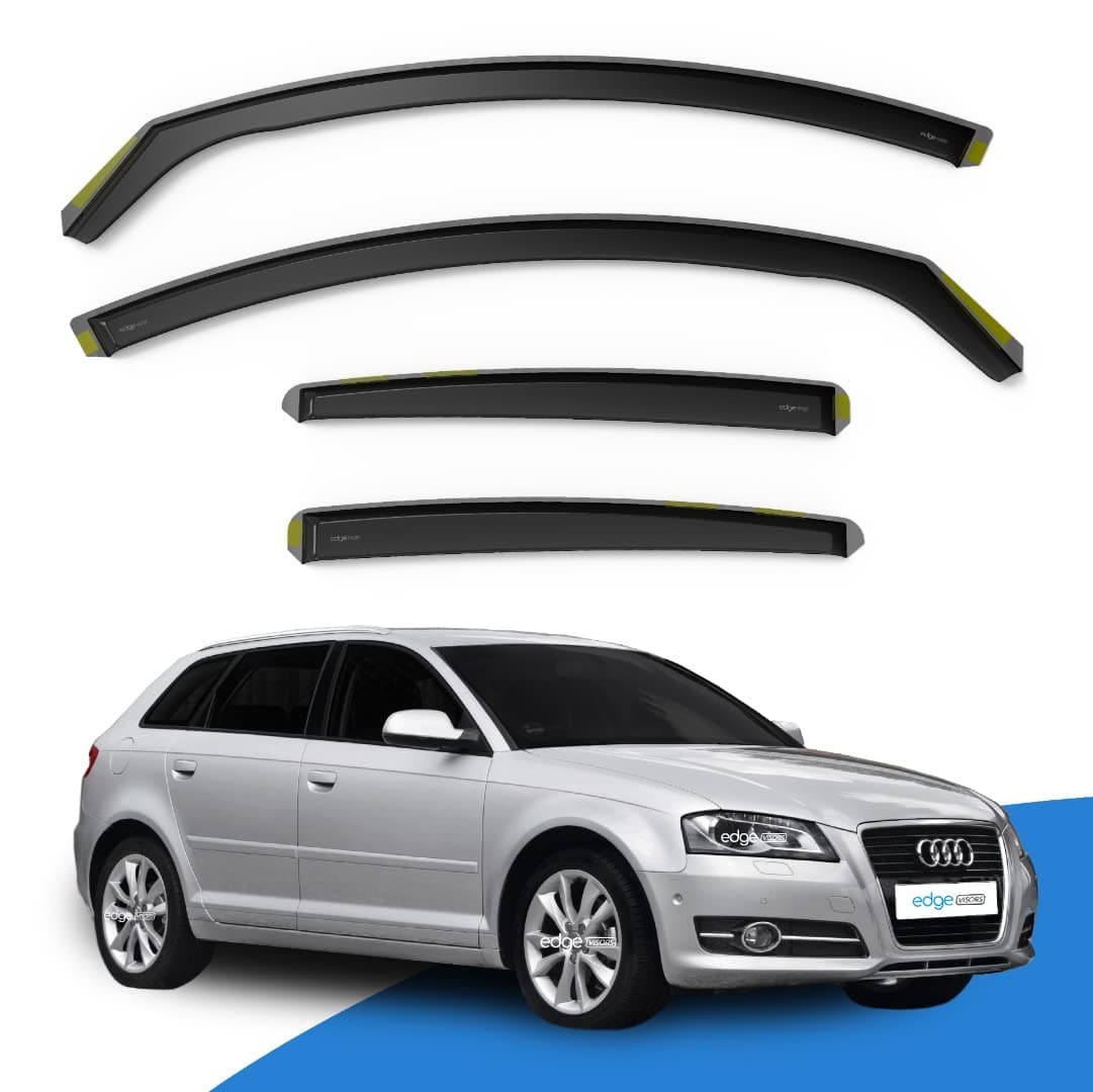EdgeVisors Wind Deflectors | Fits: Audi A3 MK2 (2003-2012) 5 Door Sportback Hatchback 4pc Set | In-Channel Rain Guards for Wind, Rain & Sun Protection, Easy Installation - Tinted