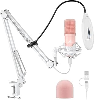 USB Microphone, 192kHz/24bit Plug & Play PC Computer Podcast Condenser Cardioid Metal Mic Kit with Professional Sound Chipset for Recording, Gaming, Singing, YouTube, AU-A04 Pink