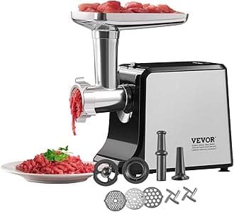 VEVOR Meat Grinder, 3 Lbs/Min Capacity Electric Meat Grinders with Blade, Grinding Plate, Sausage Maker, Kubbe Kit, Stainless Steel Meat Mincer for Home Kitchen