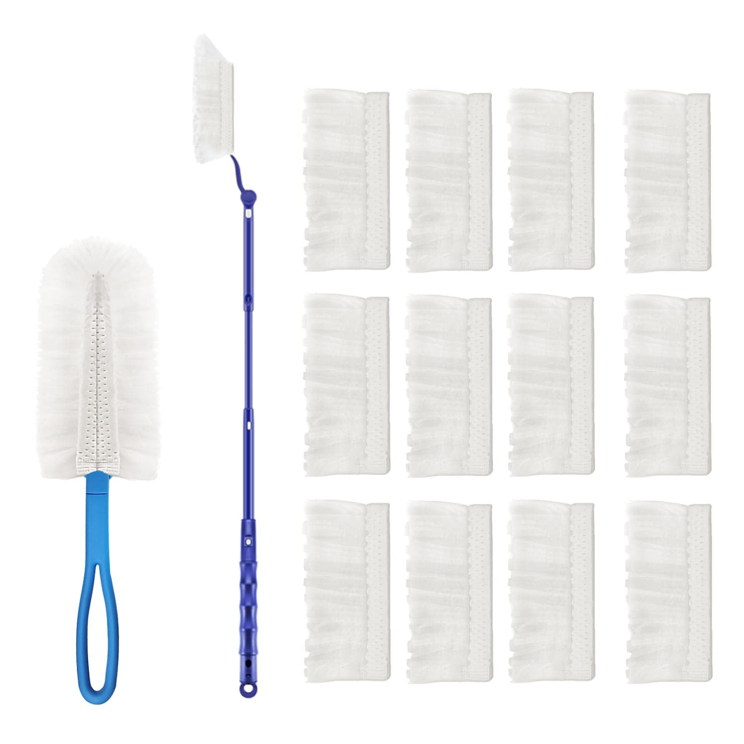 JEBBLAS Disposable Dusters Fluffy Long Dusters Kits Extendable Flash Dust Magnet Disposabel Gap Cleaning Duster for Household, Office, Car, 2 Handles with 12 Duster Refills