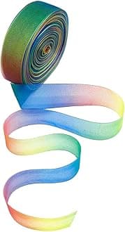 Organza Ribbon, 50Yards 25mm Shimmer Sheer Satin Ribbons for Gift Wrapping, Rainbow Colour