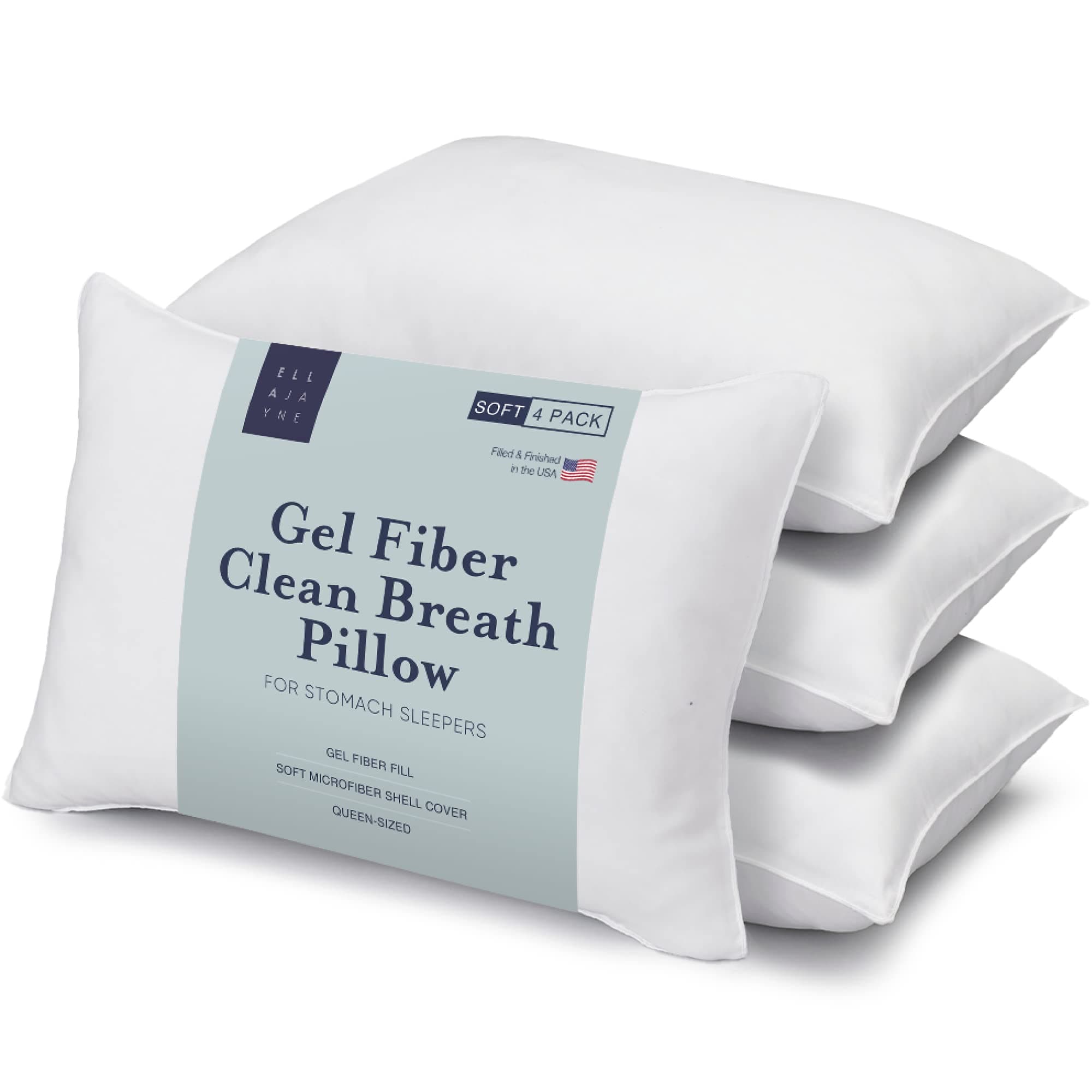 Ella Jayne Bed Pillows for Sleeping 4 Pk - Queen Size Pillow Set - Microfiber Shell - Gel Fiber Fill - Soft Support for Stomach Sleepers - Luxury Hotel Collection