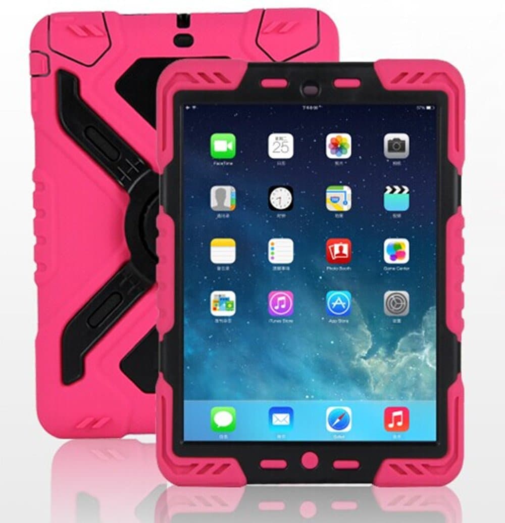 Hot Newest Ipad 2/3/4 Case Silicone Plastic Kid Proof Extreme Duty Dual Protective Back Cover with Kickstand and Sticker for Ipad 4/3/2 - Rainproof Sandproof Dust-proof Shockproof (PINK-BLACK)