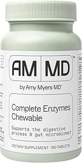 Amy Myers MD Digestive Enzymes Chewable – Complete Enzymes Support Leaky Gut, Acid Reflux, Gas, Bloating, Gluten Exposure – Amylase, Lipase, Lactase, Alkaline, Protease, Sucrase + More – 180 Tablets