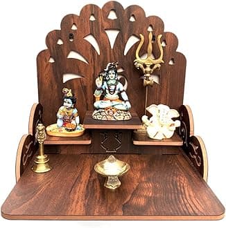 7CR Wooden Wall Mounted Temple for Home | Handcrafted Pooja Mandir Shelf with Decorative Back Panel, Puja Temple Shelf for Home