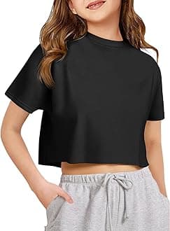 Girls Athletic Oversized Crop Tops Kids Drop Shoulder Short Sleeve T Shirts Workout Tees 5-14 Years
