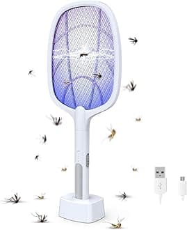 Mosquito Killer Stainless Bat Uv Light Lamp Five Nights Mosquito Killer Autokill 2 in 1 Mosquito Racket 1200Mah Rechargeable Battery Handheld Electric Fly Swatter Easy for Home 7