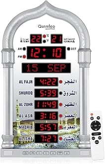 Azan Clock for USA-Athan Wall Clock-Prayer Islamic Clock,Read Home/Office/Mosque Digital Azan Clock-Ramadan Eid Gifts Silver