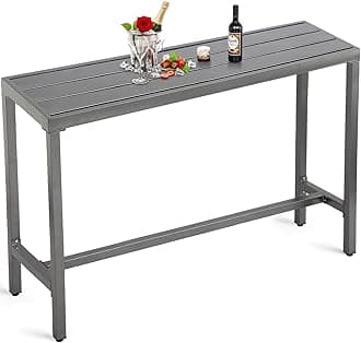 Outdoor Patio Counter Height Bar Table, 55" Rectangle for Patio, Garden, Yard, Balcony, Poolside (Gray)